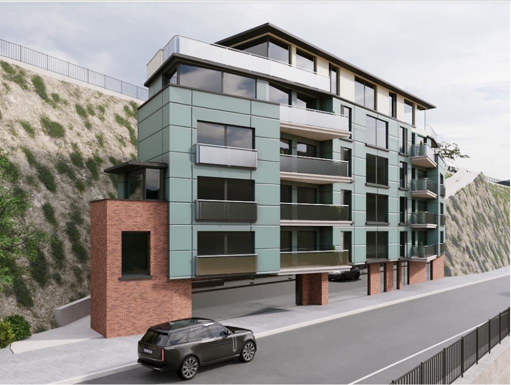 Lot: 33 - PLANNING FOR THIRTEEN SEAFRONT FLATS WITH BALCONIES AND SEA VIEWS WITH GROUND FLOOR CAFÉ - Proposed elevation from left side